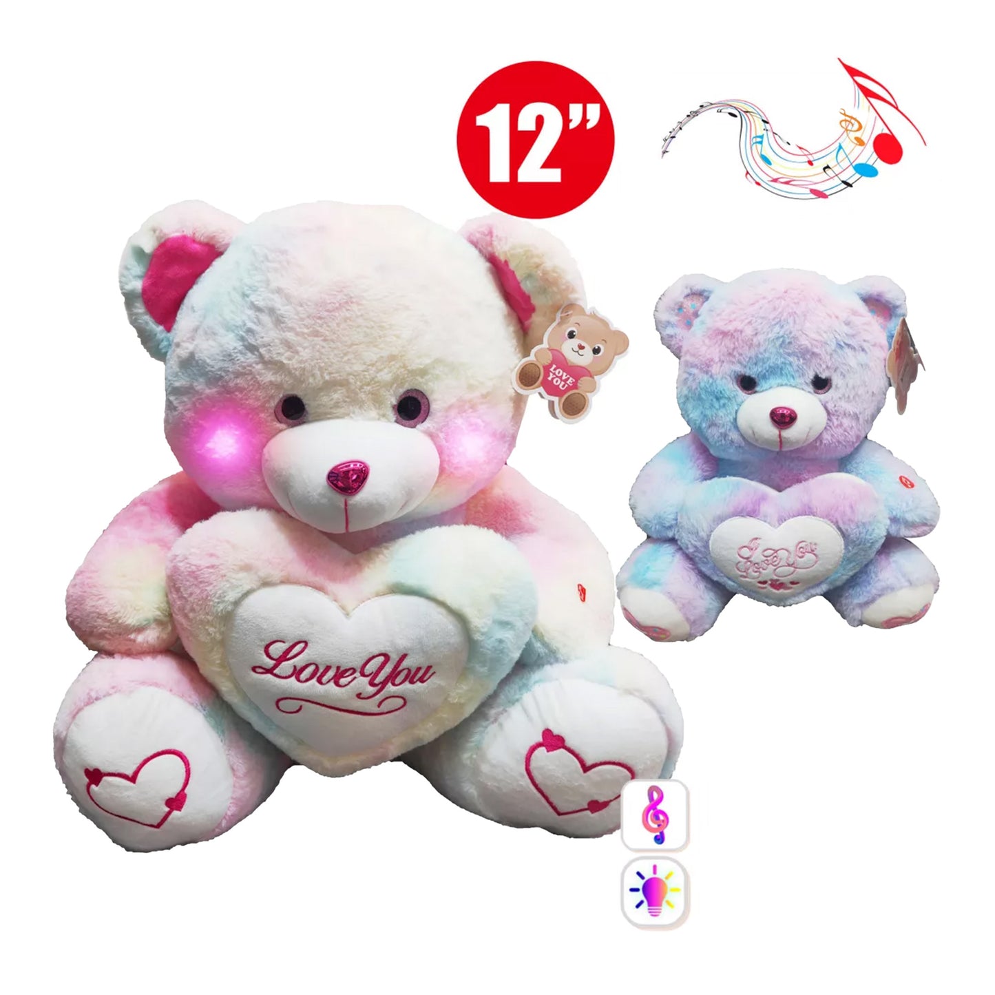 12-inch Teddy Bear Light & Music with Heart