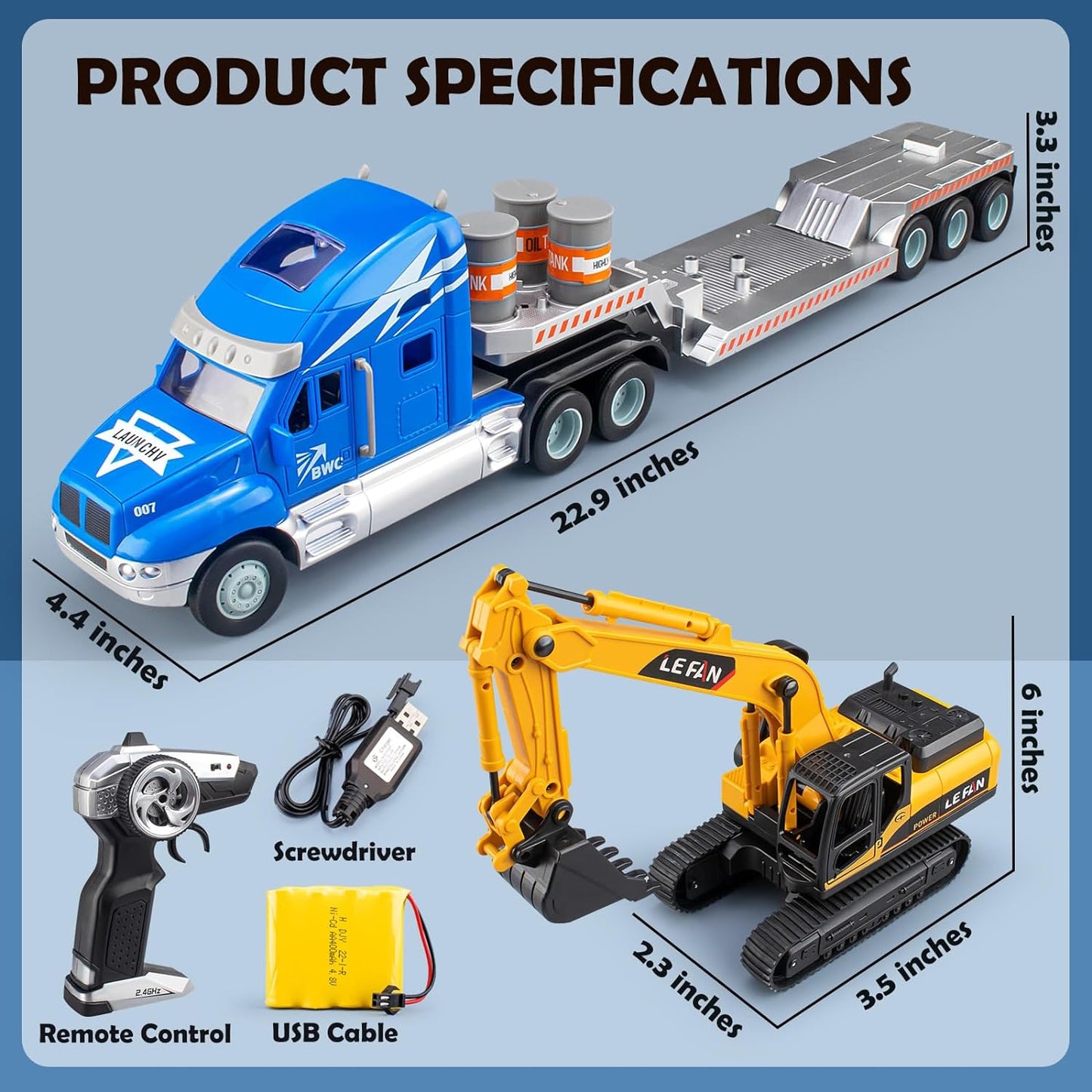 Remote Control Semi Truck with Excavator