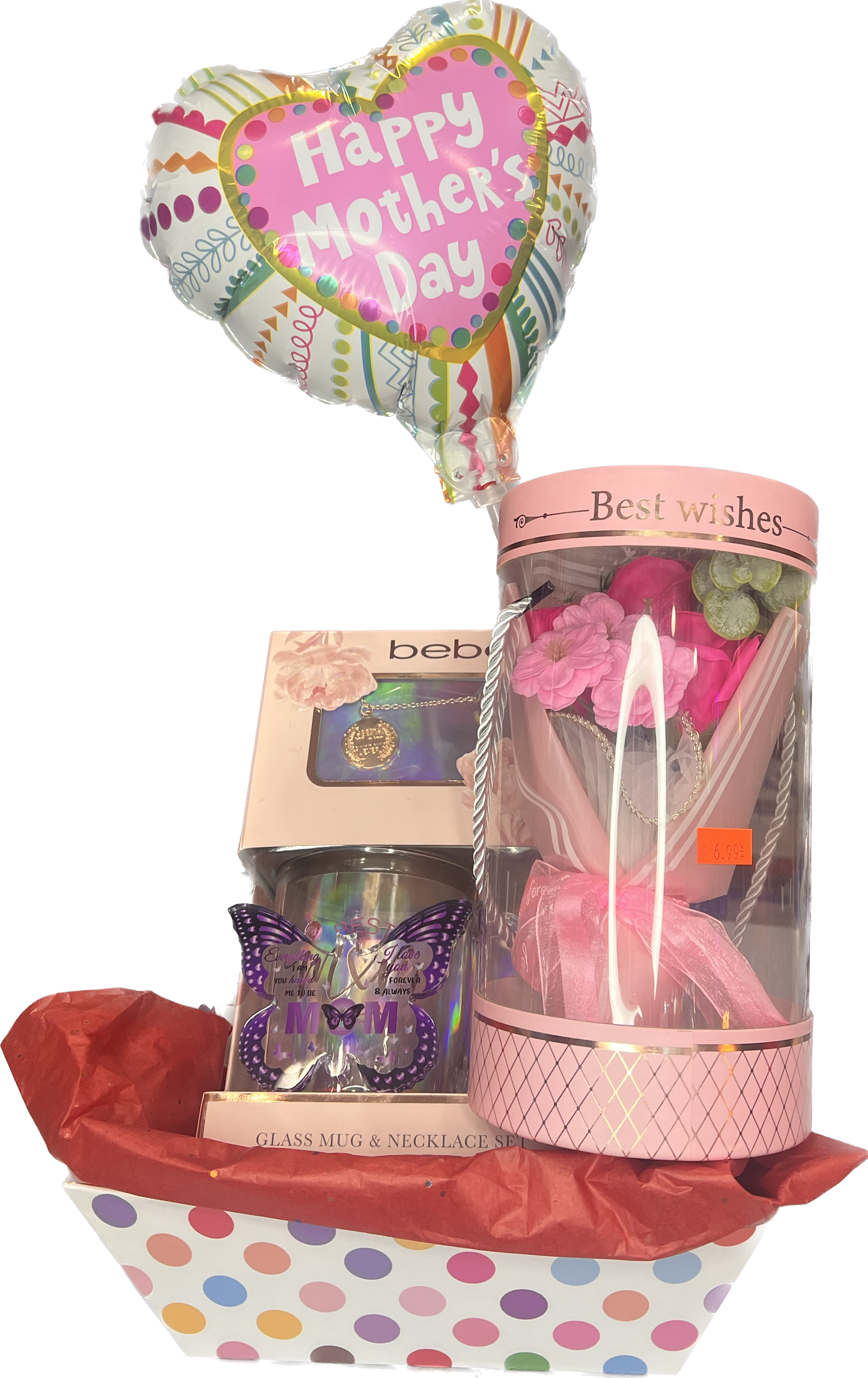 mothers gift basket preserved set roses, best mom ever Coffe mug with necklace, mom engraved butterfly note