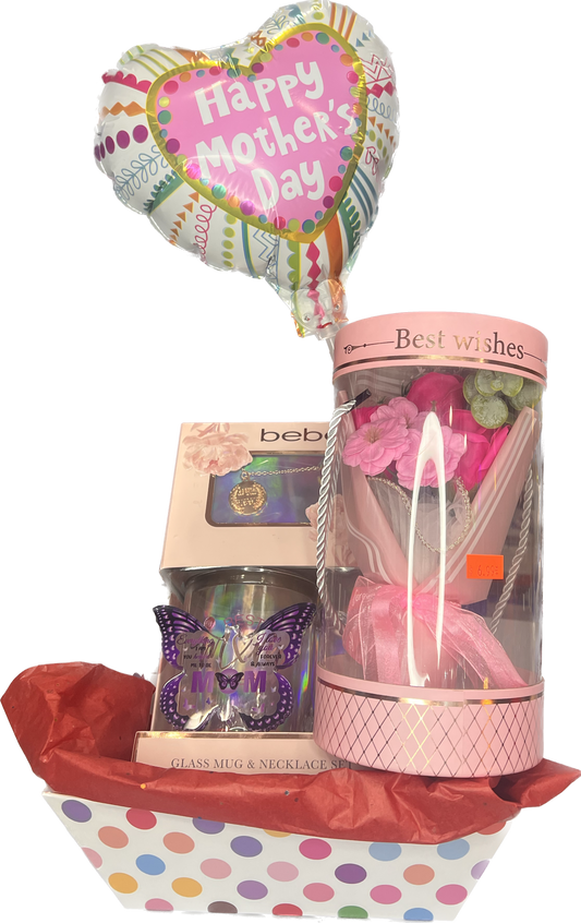 mothers gift basket preserved set roses, best mom ever Coffe mug with necklace, mom engraved butterfly note
