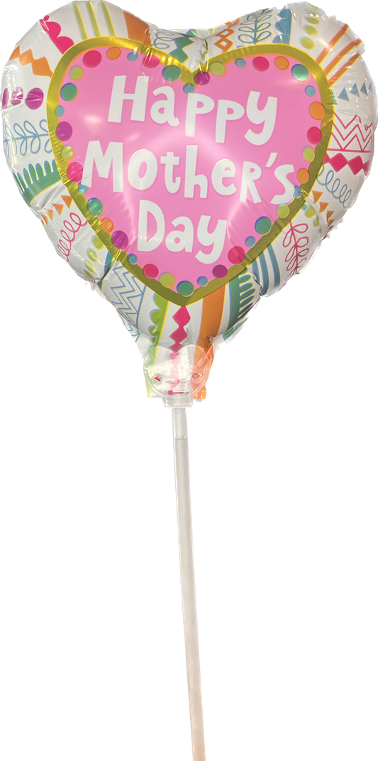 happy Mother's Day 10-inch pre-inflated stick balloon